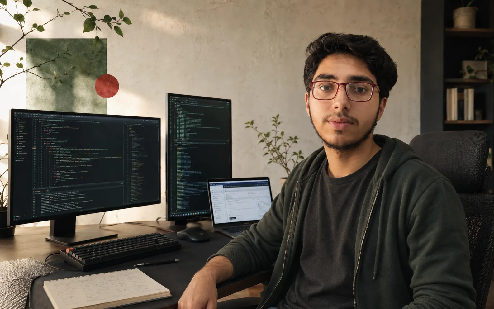 Muhammad Taha at his software development workstation